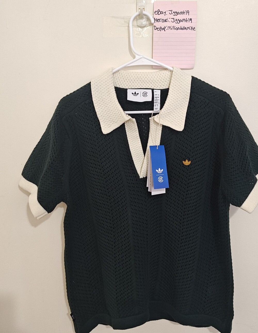 Adidas x Clot Edison Chen Mesh Knit Polo Shirt Green Designer Collab Men's Small